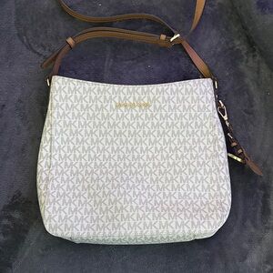 Michael Kors White and Brown Monogram Crossbody Bag